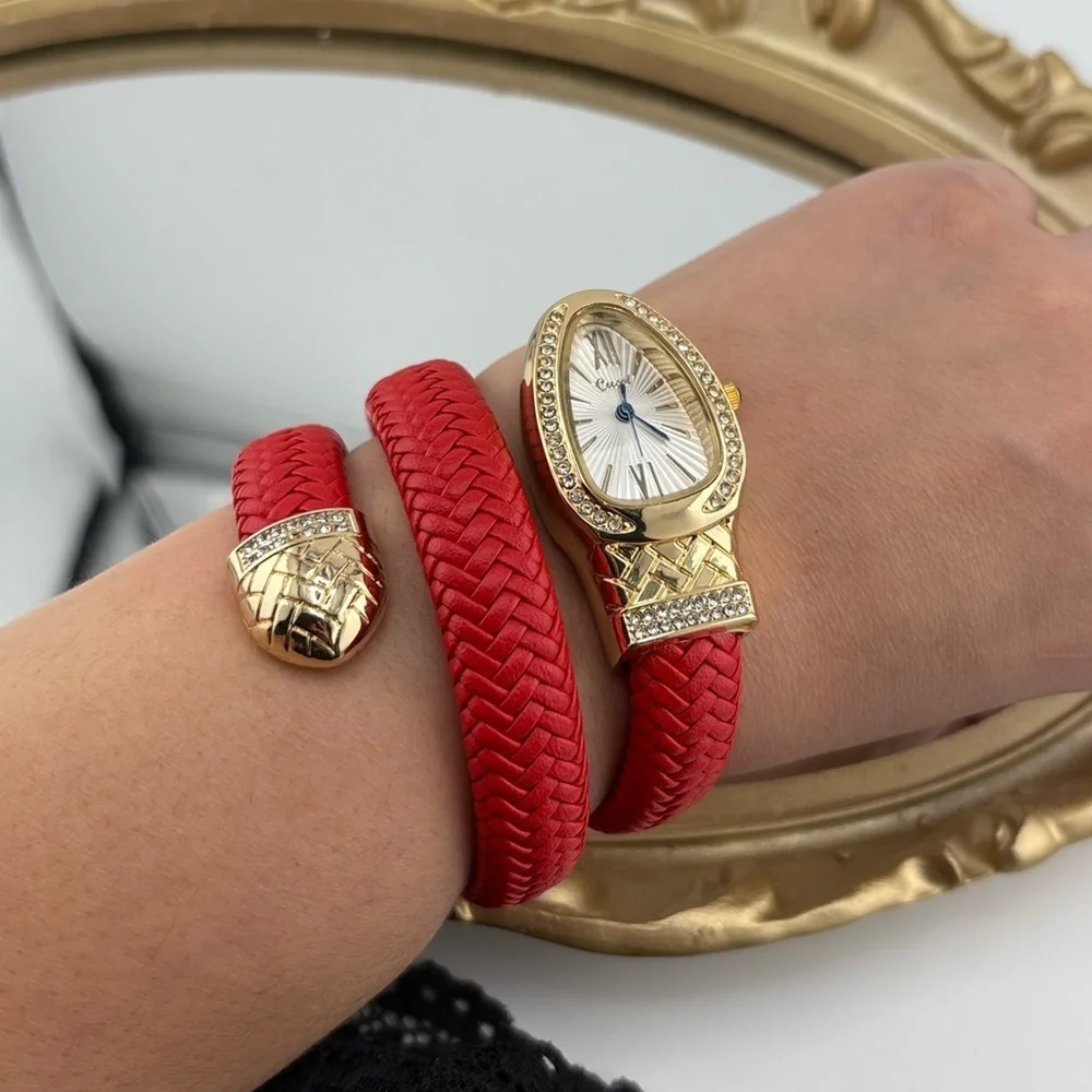 Elegant Serpenti Wrap Bracelet Watch – Red & Gold Tone ✨ - Picture 12 of 14